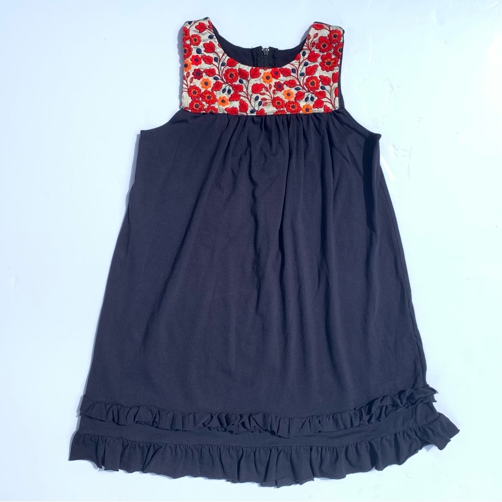 A.T.U.N. Navy Blue A-Line Dress Embroidered Floral Bust Girls sz 6